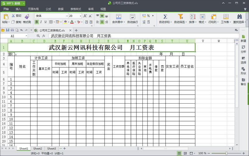 工资表示例截图